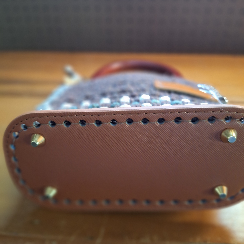 Brown Woven Top-Handle Bag with Cream & Green Trim - Picture 7 of 9